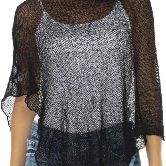 Women’s Sheer Knit Poncho Shrug – Lightweight Summer Cover Up, Bolero, Pullover - Picture 1 of 5